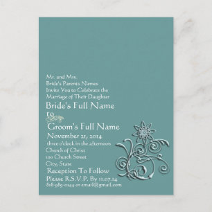Elegant Aqua Blue Flower Wedding Uitnodiging Briefkaart