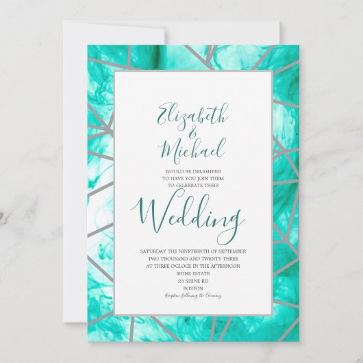 Elegant Aqua Blue Geometric Formal Wedding Kaart (Voorkant)