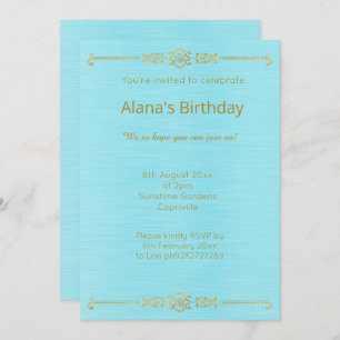 ÉLÉGANT AQUA BLUE GOLD BORD INVITATION