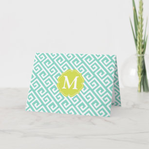 Elegant Aqua Blue Greek Key Gepersonaliseerd Notitiekaartje