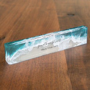 Elegant Aqua Blue Green Beach Script Naambordje