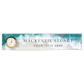 Elegant Aqua Blue Green Beach Script Naambordje (Voorkant)