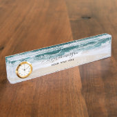 Elegant Aqua Blue Green Script Name Clock Desk Nam Naambordje (Zijkant)