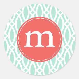 Elegant Aqua Blue Modern Trellis Personalized Ronde Sticker