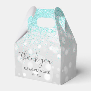Elegant Aqua Blue Silver Sparkly Glitter Bruiloft Bedankdoosjes