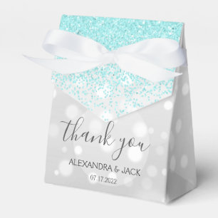 Elegant Aqua Blue Silver Sparkly Glitter Bruiloft Bedankdoosjes
