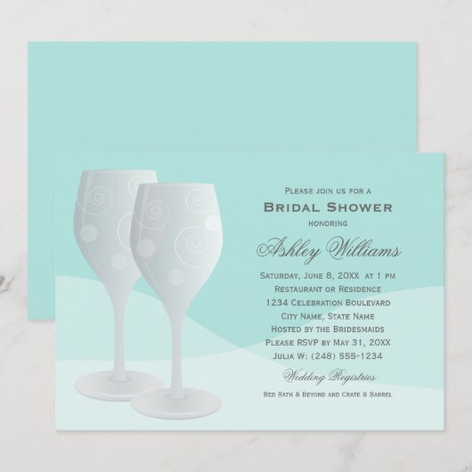 Elegant Aqua Cheers wijnglazen Vrijgezellenfeest Kaart (Voorkant / Achterkant)