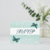 Elegant Aqua Damask Butterflies RSVP Wedding (Staand voorkant)