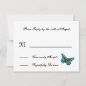 Elégant Aqua Damask Papillons Mariage RSVP (Dos)