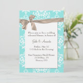 Elégant Aqua Damask Rehearsal Dîner Invitation (Debout devant)