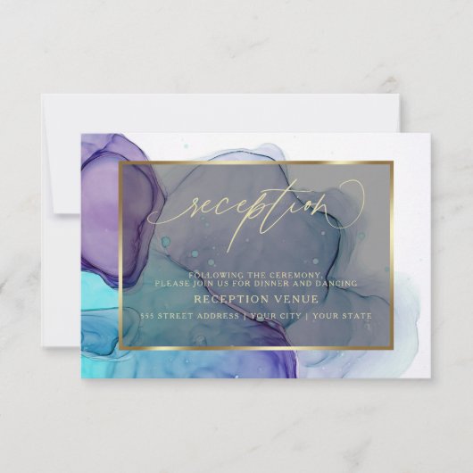 Elegant Aqua en Deep Paarse Opvanguitnodiging Kaart (Voorkant)