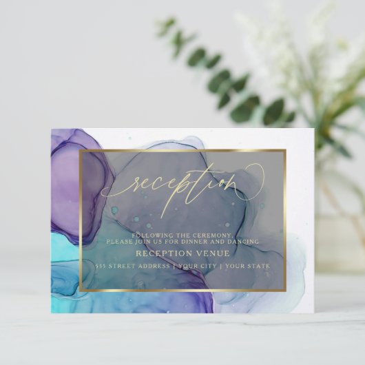 Elegant Aqua en Deep Paarse Opvanguitnodiging Kaart (Staand voorkant)