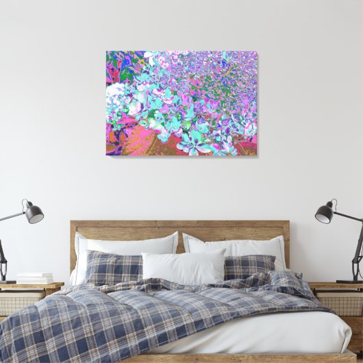 Elegant Aqua en Paarse Limelight Hydrangea Detail Canvas Afdruk (Insitu (Slaapkamer))