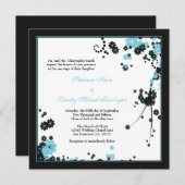 Elégant aqua + fleurs noires faire-part de mariage (Devant / Derrière)