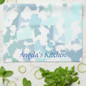 Elegant Aqua Gray en White Abstract Geometric Theedoek (Gevouwen)