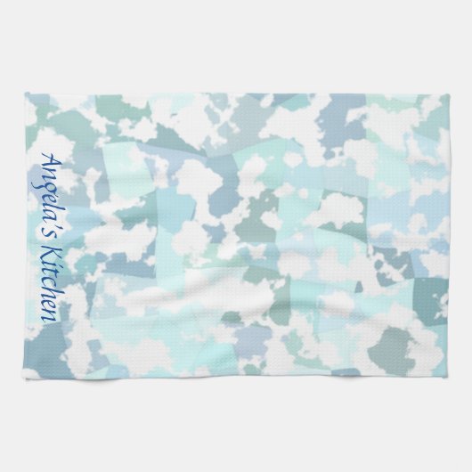 Elegant Aqua Gray en White Abstract Geometric Theedoek (Horizontaal)