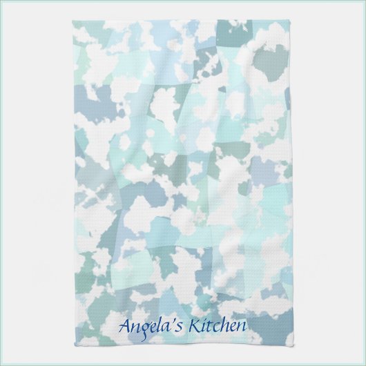 Elegant Aqua Gray en White Abstract Geometric Theedoek