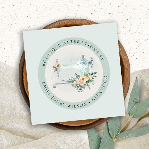 Elegant Aqua Gray Sewing Machine Floral Tailor Sq Vierkante Visitekaartje