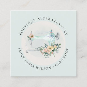 Elegant Aqua Gray Sewing Machine Floral Tailor Vierkante Visitekaartje