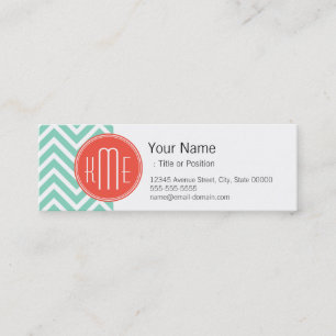 Elegant Aqua Green Chevron en Oranje monogram Mini Visitekaartje