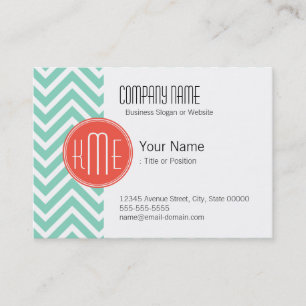 Elegant Aqua Green Chevron en Oranje monogram Visitekaartje