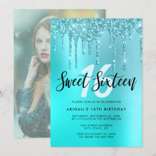 Elegant aqua mint glitter druppelt zoete zestien kaart
