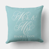 Elegant Aqua Mr en Mrs Script Aangepast Monogram Kussen (Achterkant)
