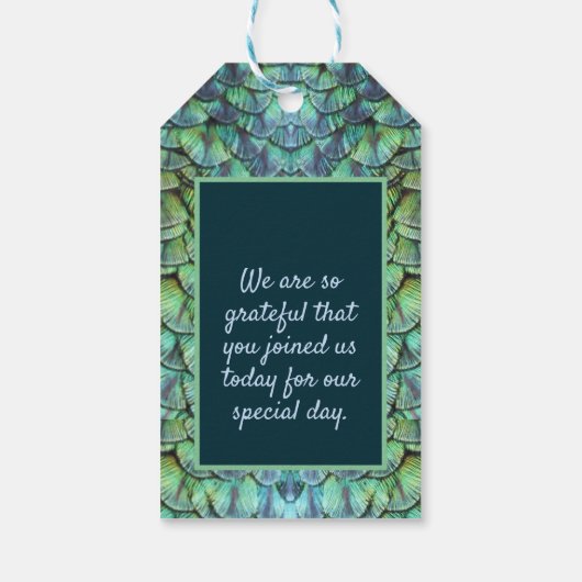 Elegant Aqua Peacock Feathers Wedding Favor Gift T Cadeaulabel (Achterkant)