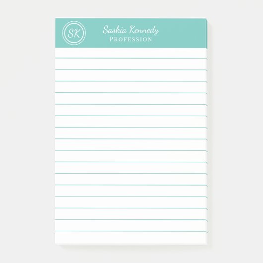 Elegant Aqua Professional Monogram Business Post-it® Notes (Voorkant)