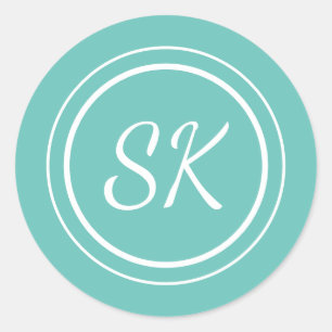 Elegant Aqua Professional Monogram Business Ronde Sticker