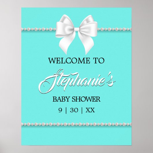 Elégant Aqua Turquoise Tiffany Baby shower Affiche (Devant)