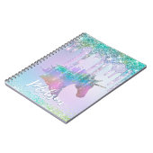Elegant aqua Unicorn Glitter Driemonogram Notitieboek (Linkerzijde)