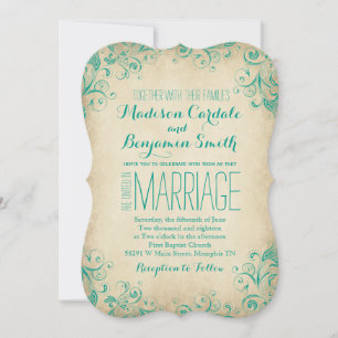 Elégant Aqua Vintage Flourish Wedding Invitations