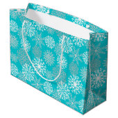Elegant Aqua White Winter Snowflake Kerstmis Groot Cadeauzakje (Achterkant Gekanteld)