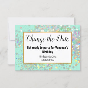 ELEGANT AQUA WIT PASTEL SPOT WIJZIG DE DATUM RSVP KAARTJE