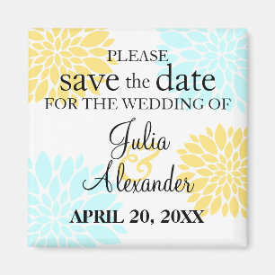 Elegant Aqua Yellow Floral Burst Save the Date Magneet