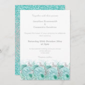 ELEGANT AQUA ZILVER GLITTERENDE BLoemen BRUILOFT Kaart (Voorkant / Achterkant)