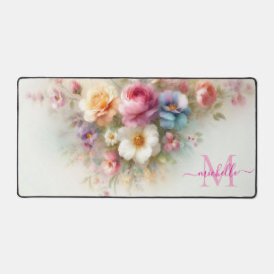 Elegant Aquarel Bloemstuk Aangepaste Naam Modern Bureaumat