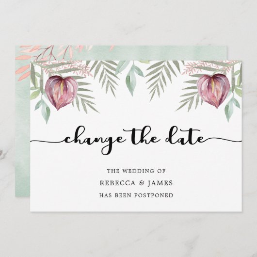 Elégant Aquarelle Anthurium Changer La Carte Date (Devant / Derrière)