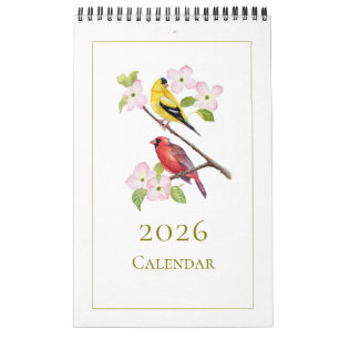 Elégant Aquarelle Birds 2026 Calendrier