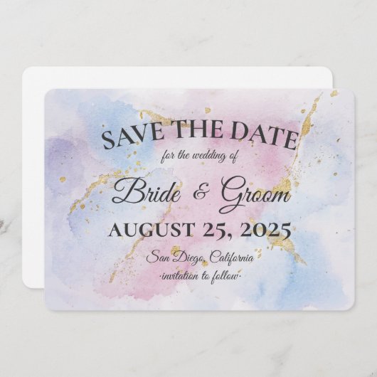 Elégant Aquarelle douce Enregistrer la carte Date (Devant / Derrière)