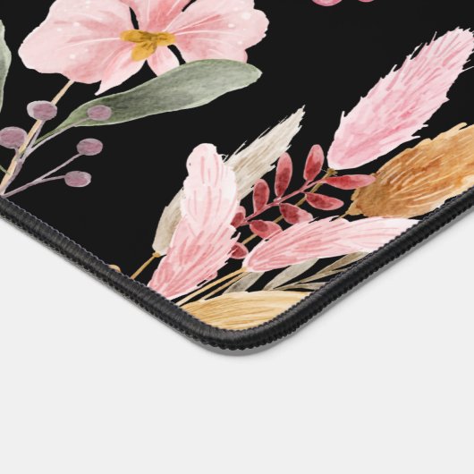 Elégant Aquarelle Fleurs Girly Script Nom Noir (Coin)