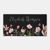 Elégant Aquarelle Fleurs Girly Script Nom Noir (Recto)