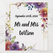 Elégant Aquarelle Fleurs Mariage Étiquettes de vin (Étiquettes simples)