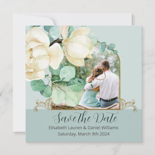 Élégant aquarelle Magnolia blanc Save the Date (Devant)