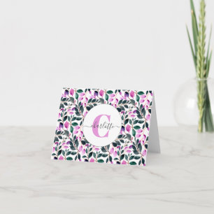 Elégant aquarelle motif floral violet Monogramme