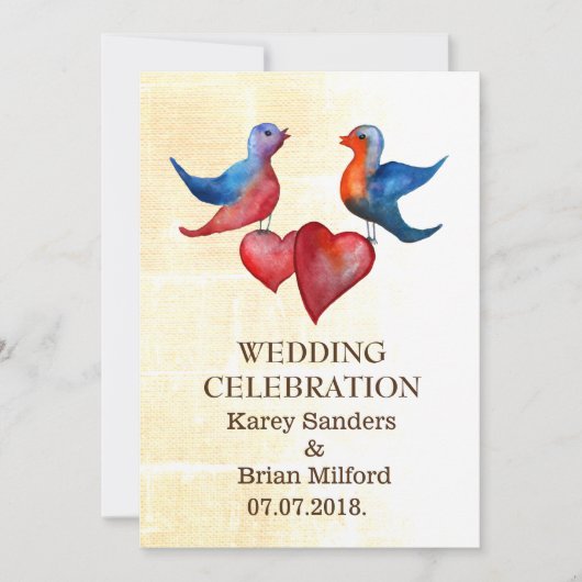 Elégant Aquarelle Oiseaux Mariage Invitations (Devant)