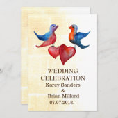 Elégant Aquarelle Oiseaux Mariage Invitations (Devant / Derrière)