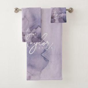 Elégant Aquarelle Purple Nom Serviette de bain