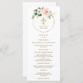 Elégant Aquarelle Rose Blush Floral Baptism Menu (Devant / Derrière)